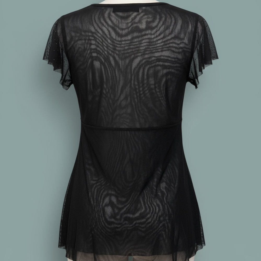 Express Embellished Flutter Mesh Top Black M - image 2